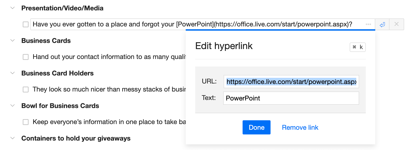 Edit a hyperlink