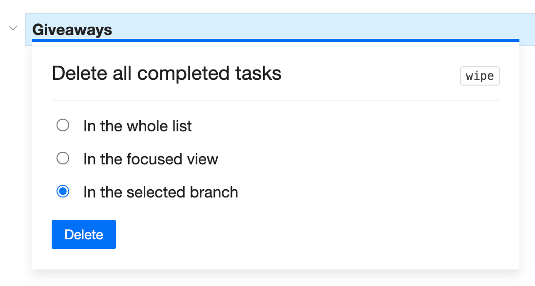 Delete all completed tasks